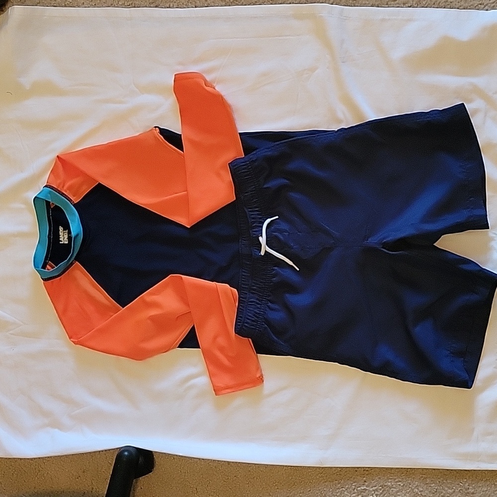 Lands' End Boys Rash Guard and Board Shorts Sz L